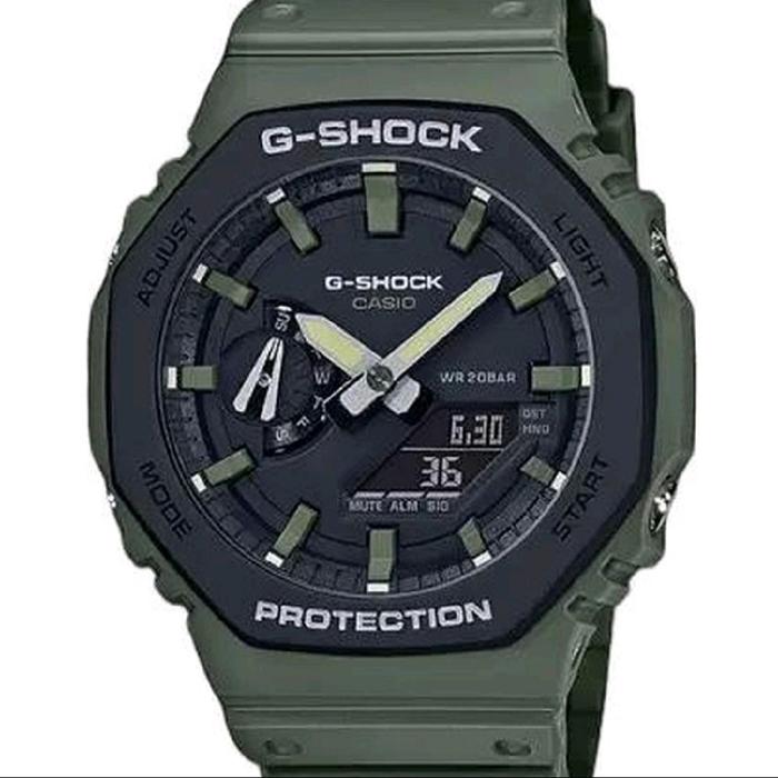 Jam Tangan G-Shock Digital Analod Black Dial Green Resin Strap 45.4mm Men GA-2110SU