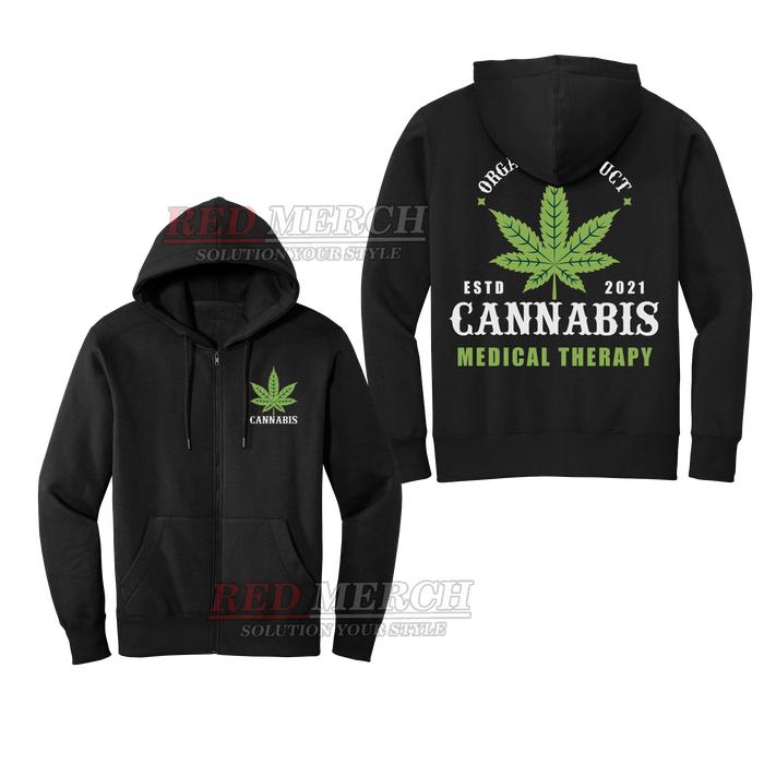 Jaket Hoodie Zipper Cannabis Medical Therapy untuk Pria dan Wanita