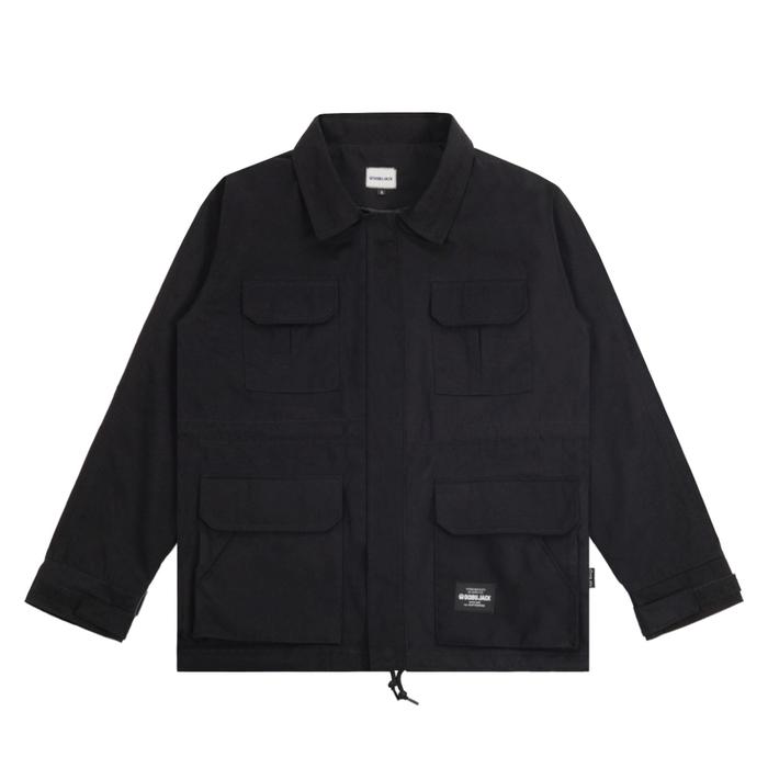 Jaket Semi Parka Tiny Black, Bahan Baby Canvas dengan Snap Button