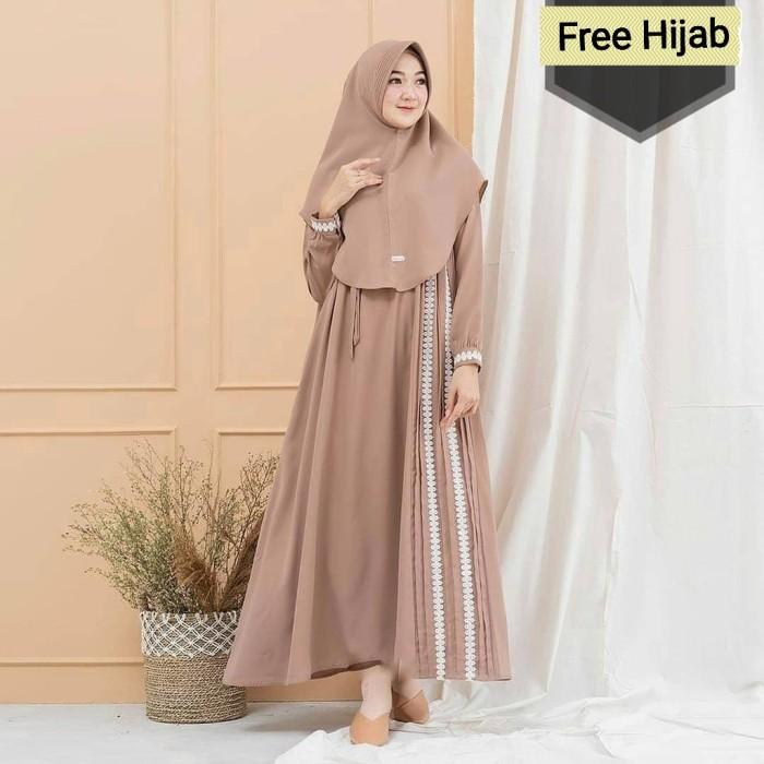 DESVITA- Gamis Dress Syari Polos Busui Warna Polos Cream Mocca Coksu