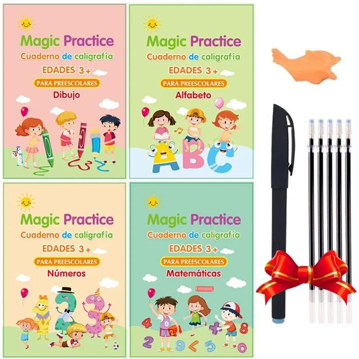 4 Books Copybooks Pen Magic Copy Book Free Wiping Writing Sticker