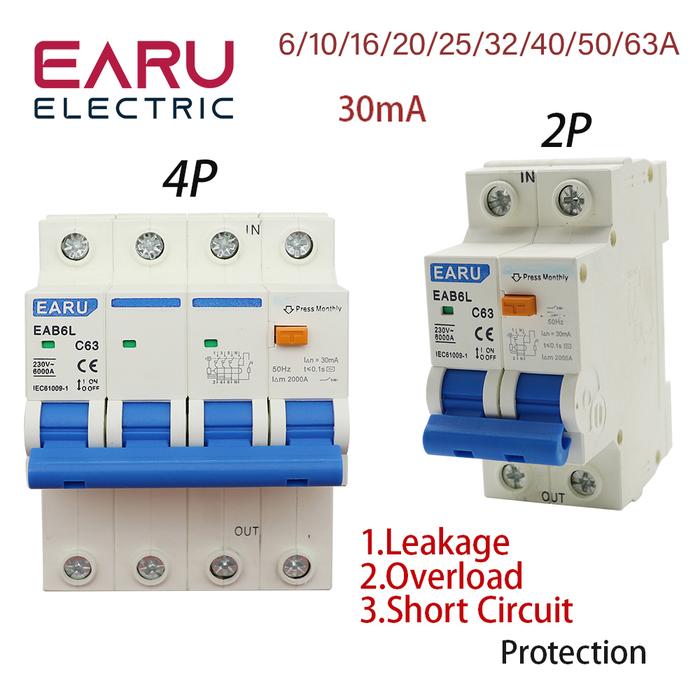 AC230V MCB Leakage Protector RCBO Overload Short Circuit Protection