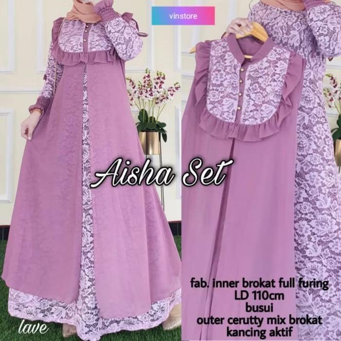 Aisha set / Aisha set 2 / Gamis dress wanita brukat mewah / Terlaris