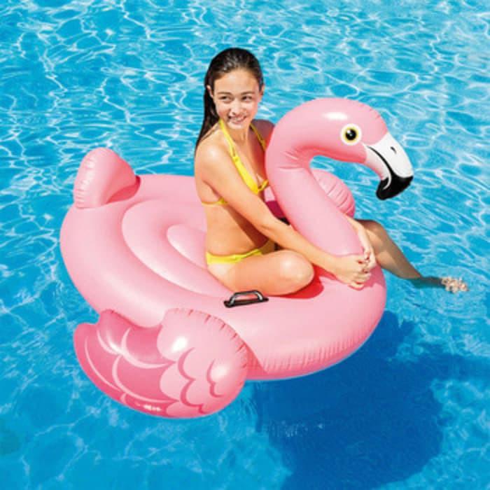 Pelampung Ban Floaties Pink Flamingo Ride-on INTEX 57558 (142x137x97cm