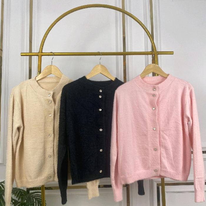 ARASHI - Cardigan Wol Rajut Korean Style dengan Aksen Kancing Depan Aktif Lengan Panjang Cardigan Le