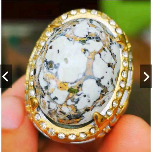 Cincin Akik Pirus Putih Sulawesi Dim 29x17 mm Jumbo Titanium Mewah baru