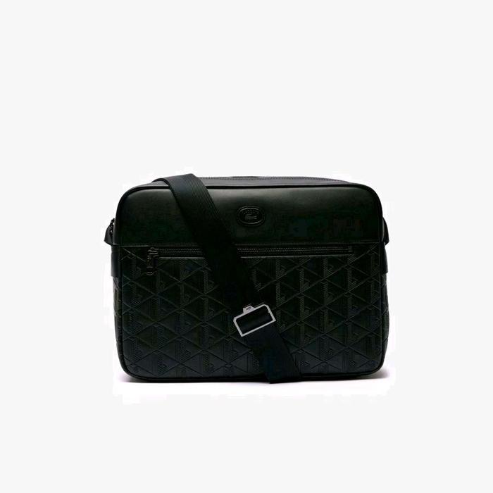 Lacoste Men's Nomogramme Leather Reporter Bag Original Tas Selempang / Bahu Pria - Black