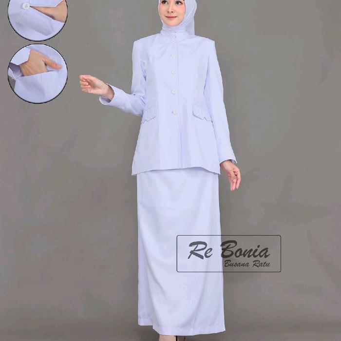 re Bonia seragam dinas putih rok A/baju kerja wanita/setelan putih rok A/seragam kantor