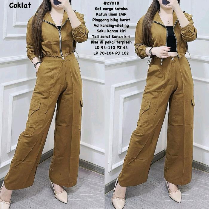 VF ZY018 STELAN CROP CARGO BAHAN KATUN LINEN TREND STYLE PREMIUM IMPORT