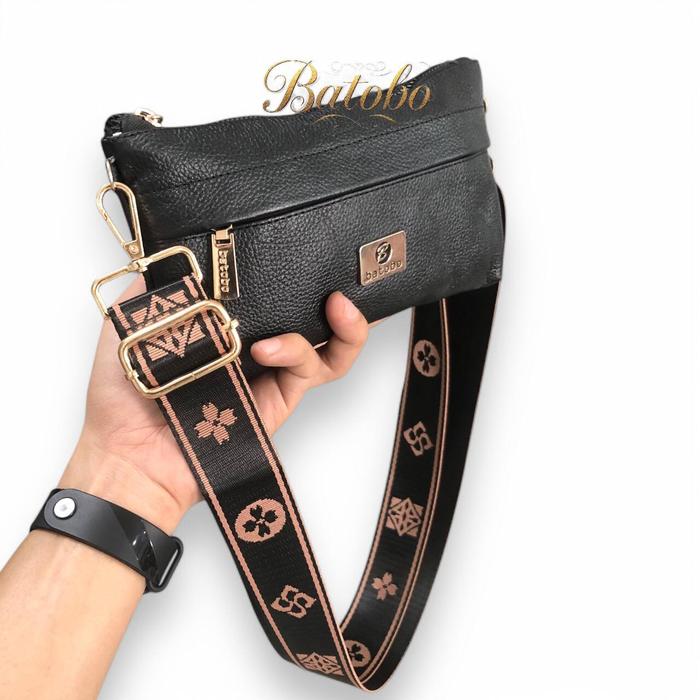 Tali Tas Selempang Bisban Motif Besi Emas Hitam Perak 4Cm Tebal Nylon 130cm