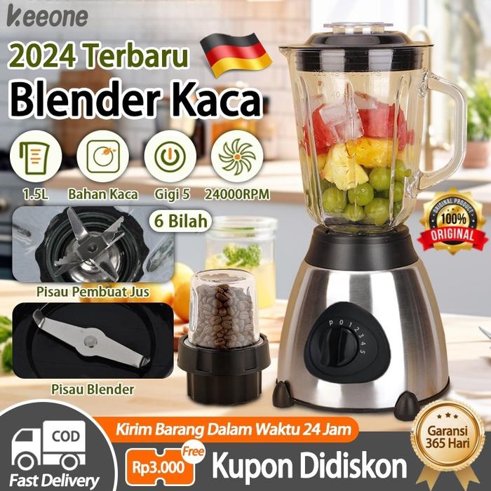 Blender Buah Kaca 6 Pisau Juicer 300ml Blender Jus 2 In 1 Mesin Blender Smoothies 5 Gigi Cabe Blende