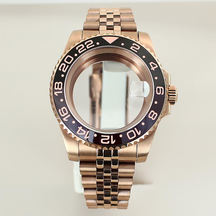 Rose Gold 40mm Watch Case Jubilee Bracelet For GMT-Master Seiko NH35 NH36 Miyota 8215 ETA 2824 Movem