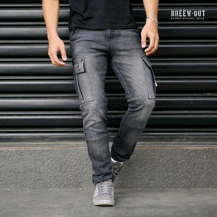 Celana Jeans BREEW OUT Cargo island Stone Lokal  Kualitas Original Denim