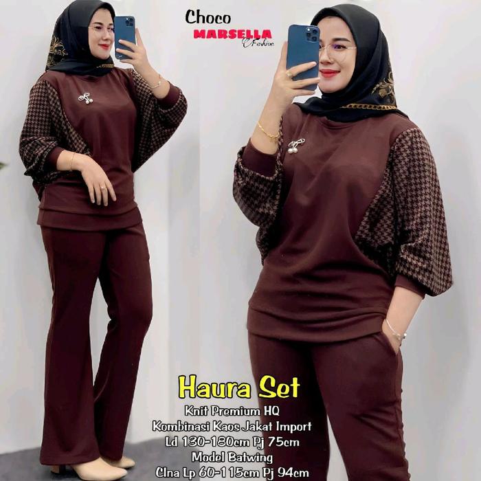 haura set setelan one set setcel blouse celana wanita casual jumbo knit premium hq ld 130 cm fit xxx