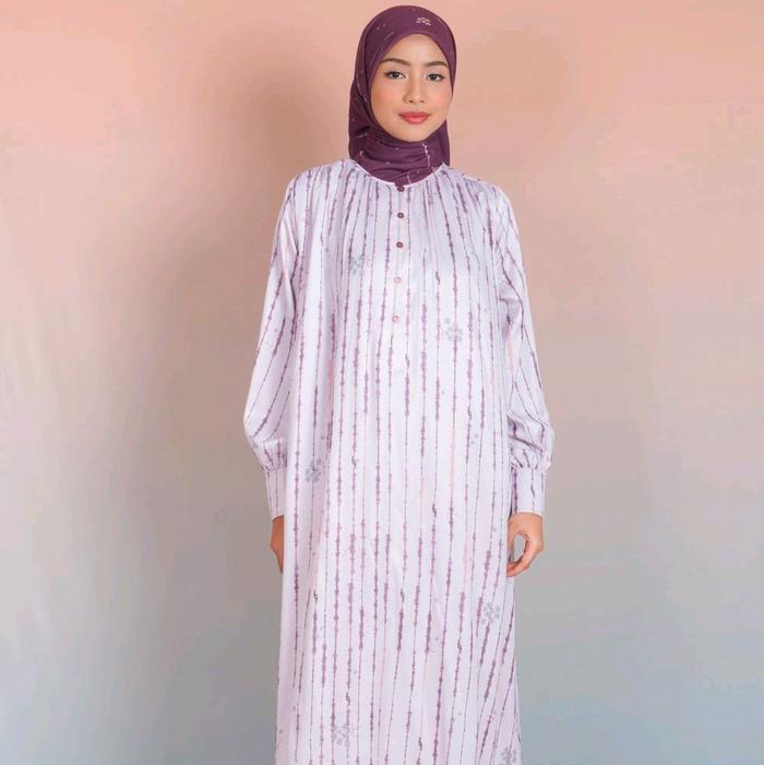 Elzatta Gamis Saffron Splatter Motif saffron terbaru poly rayon Muslim Wanita Simple Kancing Bunga N