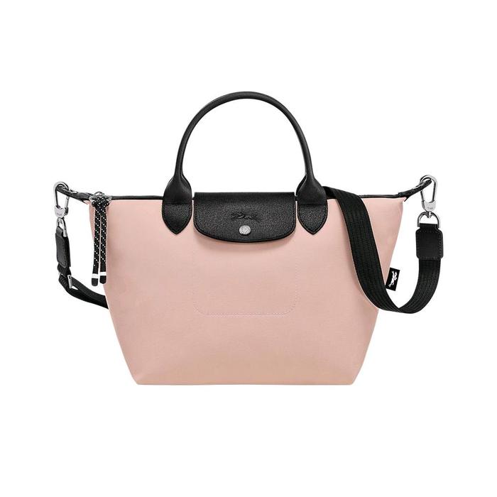 Longchamp Tas Tangan Wanita Le Pliage Medium - Pink & Hitam dengan Tali Bahu Adjustable dan Desain E