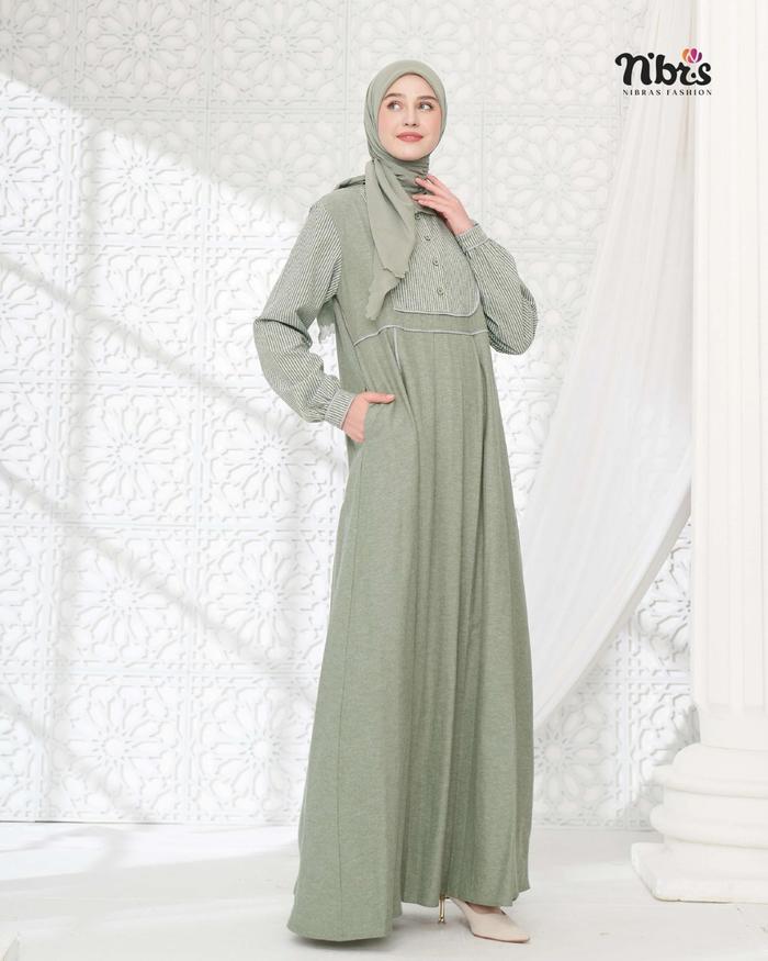 NIBRAS KATUN GAMIS RON 019 WARNA OLIVE DAN MAROON GAMIS SYARI