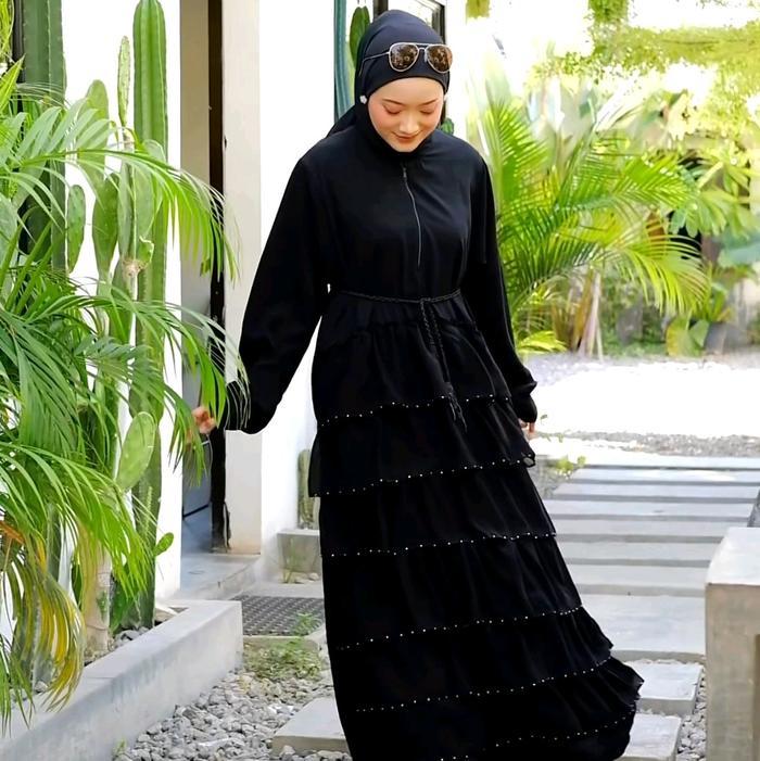 PROMO!! Abaya NEYNA (Susun) 6Layer Hitam Busui Dress maxi gamis wanita muslimah lebaran murah elegan