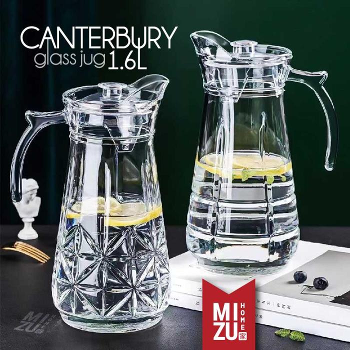 MIZU CANTERBURY 1.6L Glass Jug Teko Kaca Bening Teko Air Minum Teh Teko Infused Water Minimalis