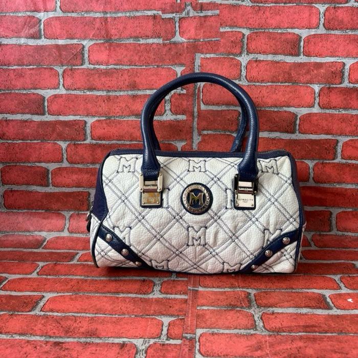 TAS TOP HANDLE WANITA METROCITY ITALY KULIT ASLI SECOND BRANDED WHITE BLUE / TAS TENTENG PESTA WANIT
