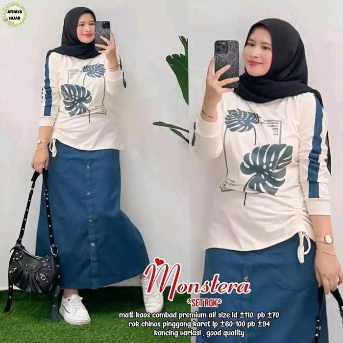 MONSTERA SETROK | JANTI SET | LEFI SETROK | SETELAN WANITA TERBARU KAOS COMBED LD 110-120CM MIX ROK 