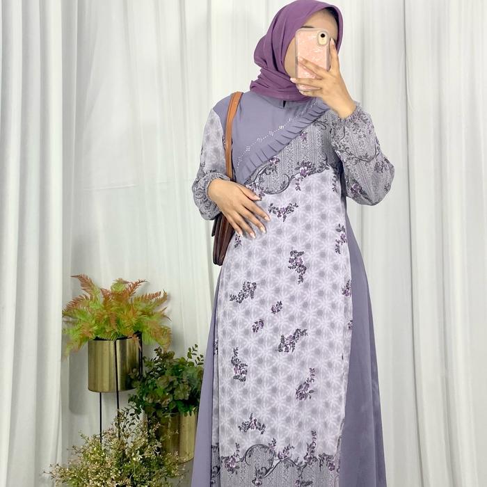 Baju Gamis Mewah Motif Bunga dan Swarowski Ceruty Babydoll Full Furing LD-100 PJ 140 - Cantik Nyaman
