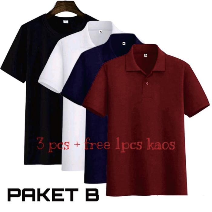 liso.wear 1Paket 3pcs 115rb+free 1pcs kaos polos hitam | Kaos kerah pria polo shirt lengan pendek