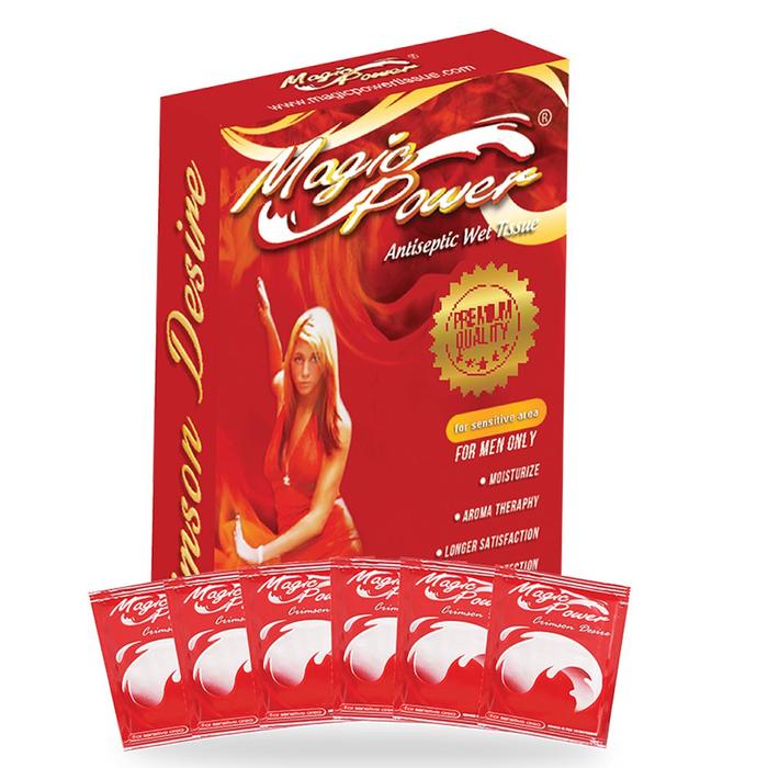 Tissue Tisu Magic Power Crimson Desire Merah isi 6 lembar Tisu Antiseptik Pria Tahan Lama Tisu Basah