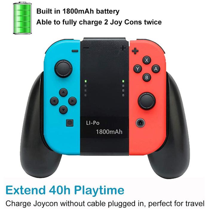 Joy Con Charging Grip with 1800mAh Battery 2-in-1 Comfort Grip for