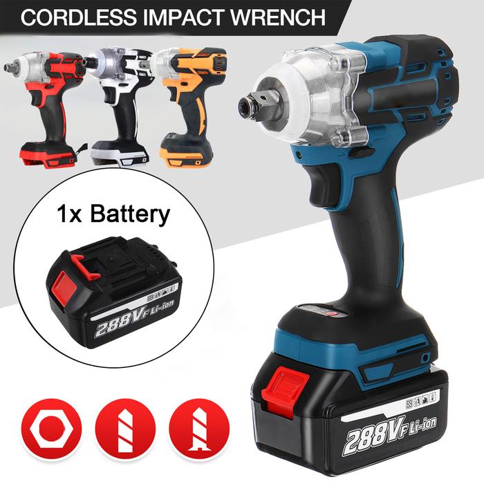 Brushless Electric Impact Wrench Rechargeable 288VF Battery 1/2"