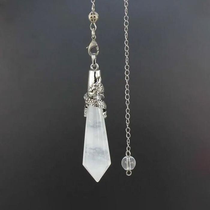 Healing Dragon Rock Crystal Pendulum for Divination Reiki Natural Stone Clear Quartz Pendant Meditat