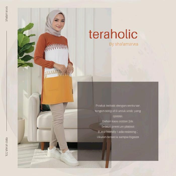 SHAFAMARWA Atasan Tunik Wanita Busui Friendly - Ready Jumbo Kaos Katun Combed SW102 Merah Bata