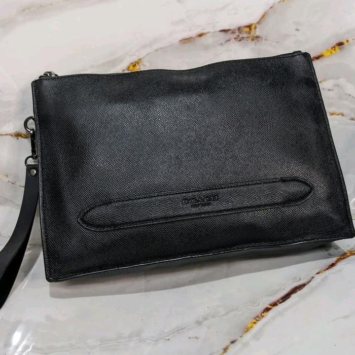 Coach Tas Tangan Pria Asli Kulit 28x18 Original Authentic Hitam Cowok Mewah Gagah Perkasa Kondisi Sa