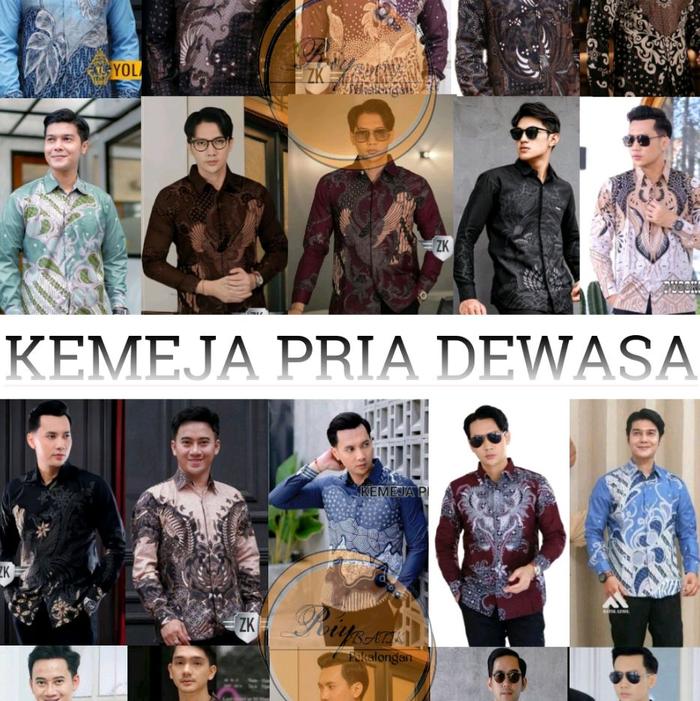 KEMEJA BATIK LENGAN PANJANG PRIA satuan/kodian keren Kasual Katun Baju Motif Santai Bunga Atasan