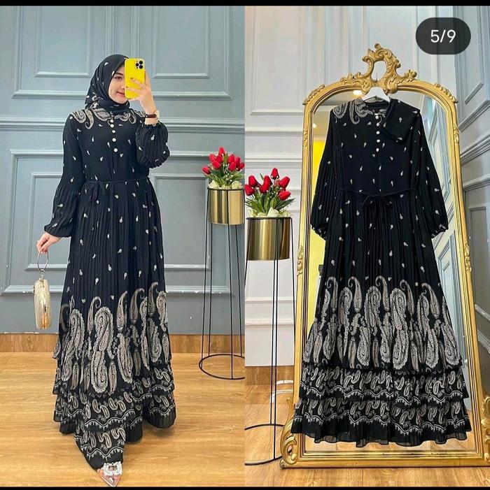 redy gamis plisket import rempel bawah set hijab