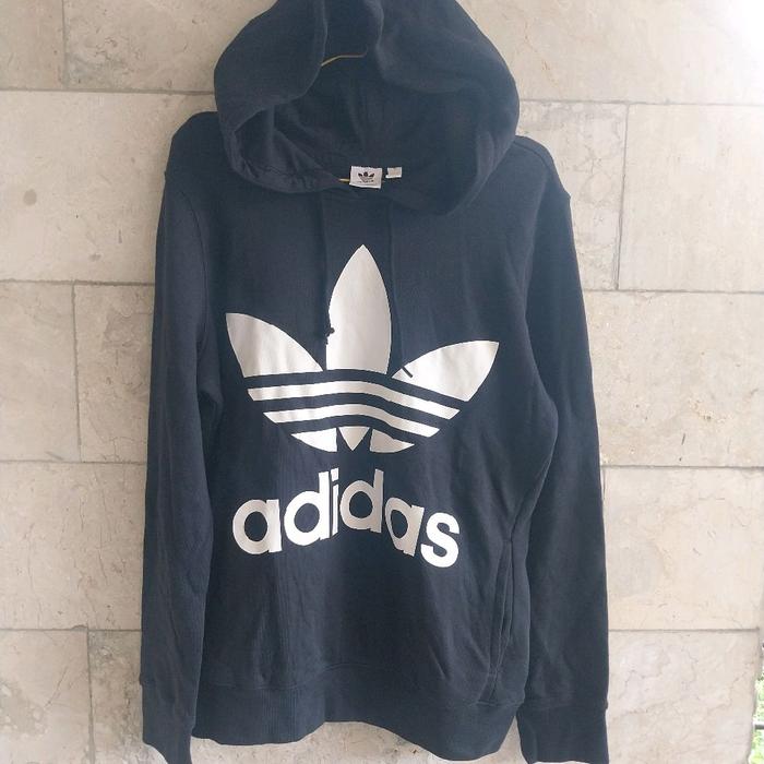 Adidas Hoodie Big Logo Trefoil Hitam Original Baru