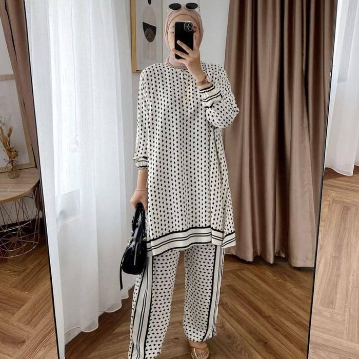 Nawacita Mart - Hana Setelan Tunik Premium Setelan Wanita Kekinian Mewah Anggun Bahan Rayon Diamond 