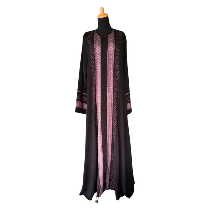 Abaya Izmir bahan wolfis kombinasi jetblack  hikmat turki warna hitam dan maroon panjang 145 - 155 c