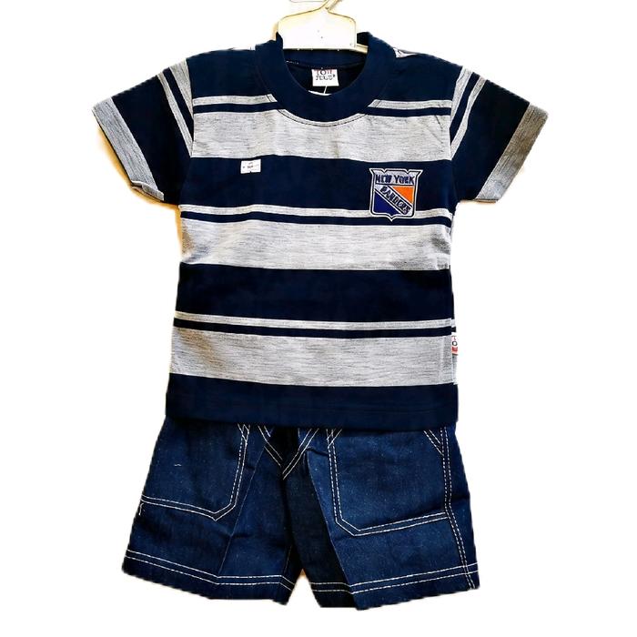 Baju Anak Laki-laki dengan Desain Stripe dan Logo NHL, Celana Pendek Jeans, Setelan Nyaman untuk Akt