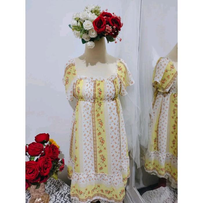 SHABBY FLORAL DRESS YELLOW LACE SLEEP WEAR