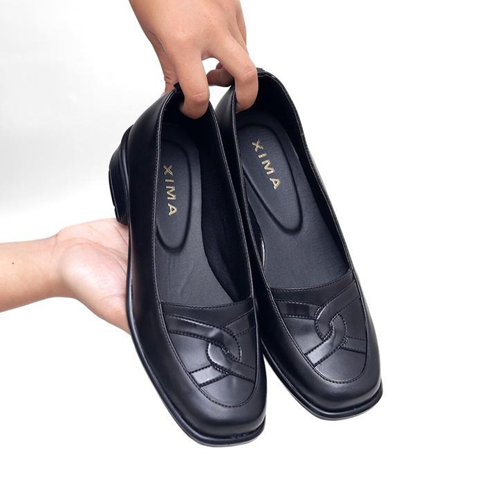 XIMA Marissa 3 - Sepatu Pantofel Kerja Formal Shoes Wanita Hitam Heels Hak 3cm Ukuran Jumbo Besar - 