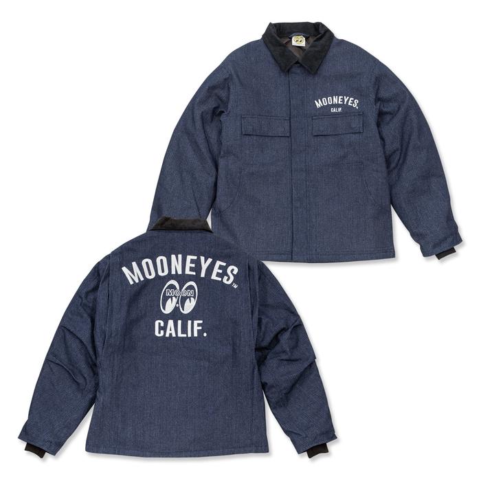MOON Herringbone Denim Jacket - features a bold “MOONEYES CALIF.”