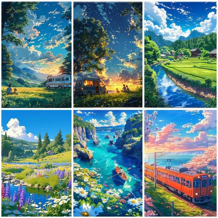 Paint By Number Ghibli Aesthetic Sudah Terpasang Bingkai DIY Lukisan Painting Kit Canvas 30x40cm