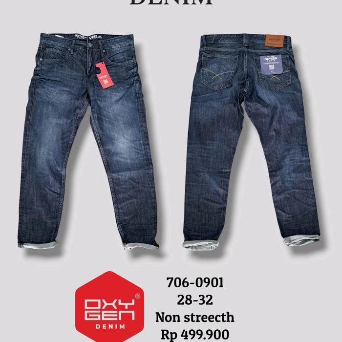 Celana Panjang Oxygen Denim Non Street - Merek Tahan Lama untuk Pria - Hitam - Distro, Slim, Cowok, 