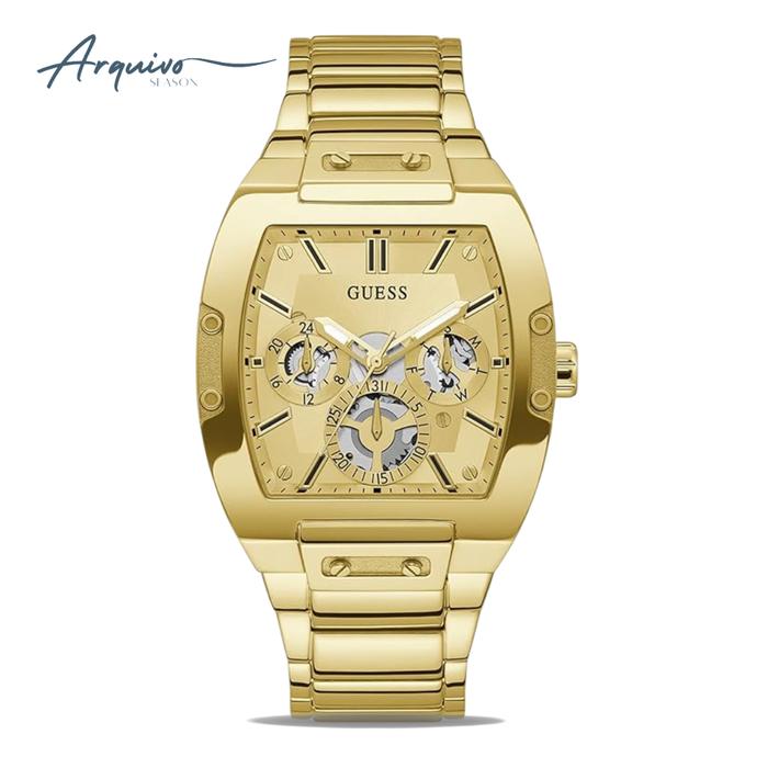Jam Tangan Pria Guess Phoenix Chronograph Men Gold Dial Gold Stainless Steel Strap Mewah Sporty Casu