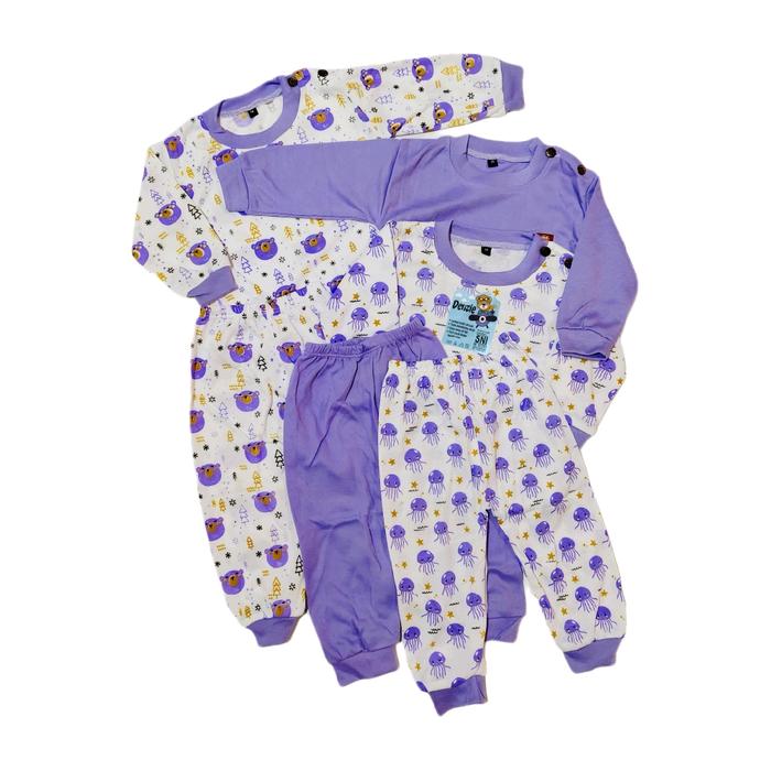 3Set Baju Bayi Seri Lilac Panjang Usia 0-12bulan Unisex Laki-laki & Perempuan-Denzie Baby Parsel