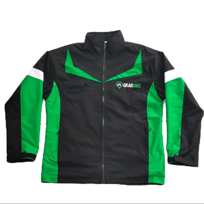 Jaket Ojol GRB Model Bike Hitam Hijau dengan Logo GrabBike