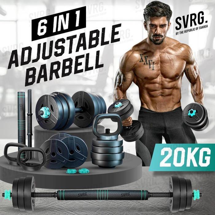 promo - svrg adjustable barbell 6 in 1 - dumbbell - kettlebell - barbel 20kg