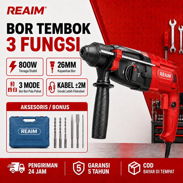 REAIM 26MM Bor Bobok Beton 3 Fungsi Original Jack Hammer Drill Rotary Hammer Hammer Drill Bor Rotary