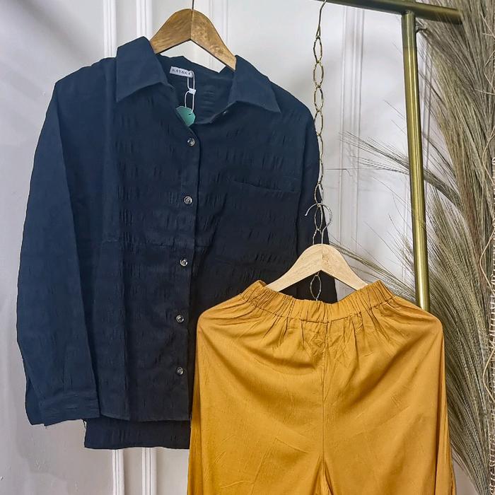 ONESET KAYAKA CRINKCLE KAYAKA , BAWAHAN RAYON WARNA MUSTARD